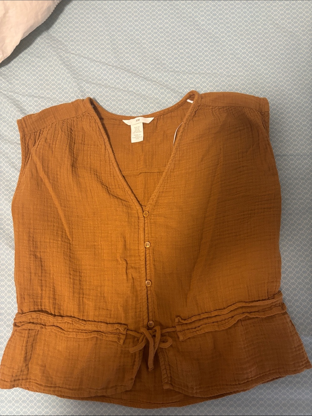 H&M Women's Rust Brown Button-Front Drawstring Jumpsuit